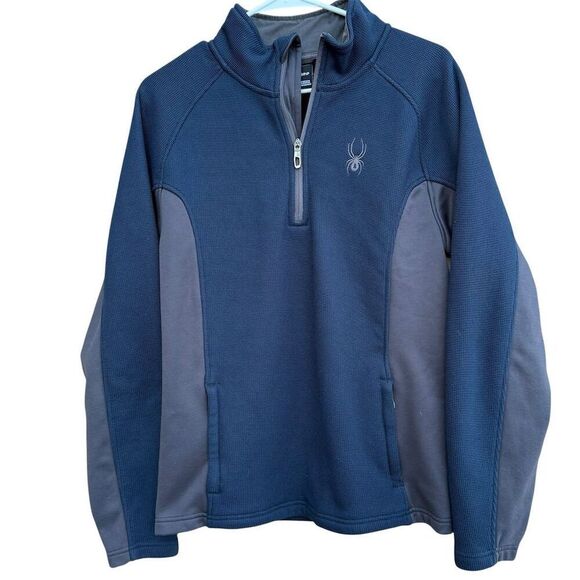 Spyder Men's Small Navy Blue Fleece Lined 1/4 Zip Pullover Sweatshirt Sweater - Picture 5 of 5